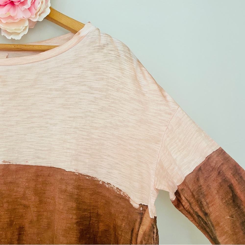 Gilda Midani Colorblock Trap Tee Top Pink Rust Tan Brown Greige Medium - Picture 3 of 7
